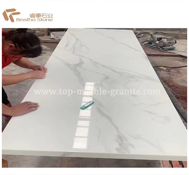 Calacatta white nano crystallized stone countertop Edges Processing, the company's own listing photograph