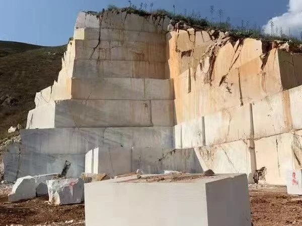 White marble blocks in the company's block yard, from its China White Marble quarry page